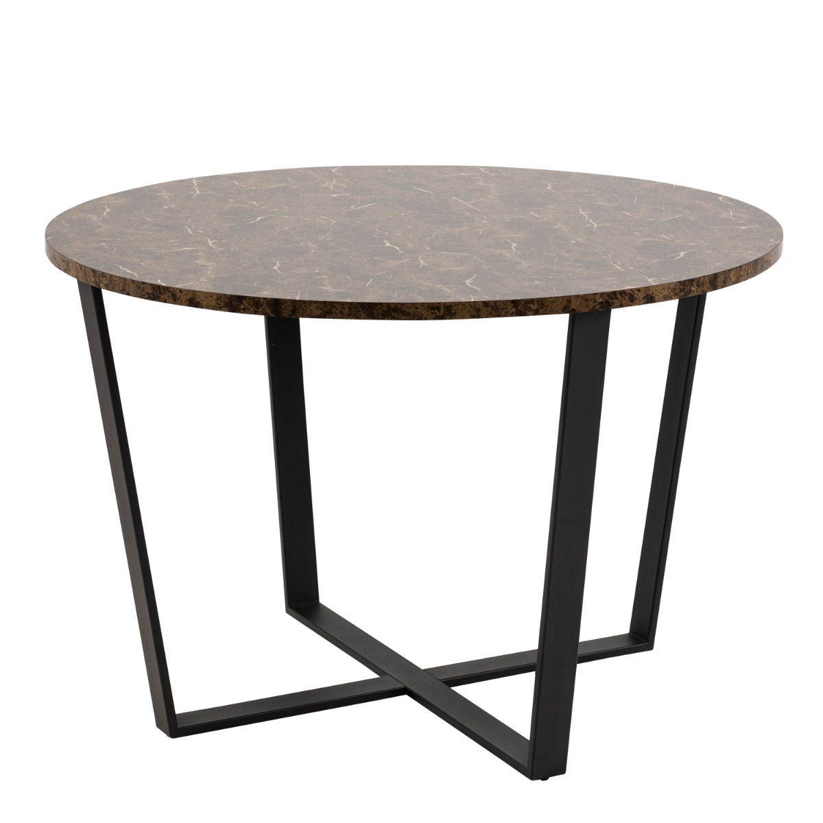 Amble Round Dining Table with Brown Marble Melamine Top & Black Legs 110cm