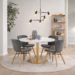 Corby Round Dining Table with White Polished Marble Top & Gold Base inc ...